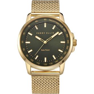 Perry Ellis Solar Mesh Strap Bracelet Watch, 41mm in Gold at Nordstrom Rack