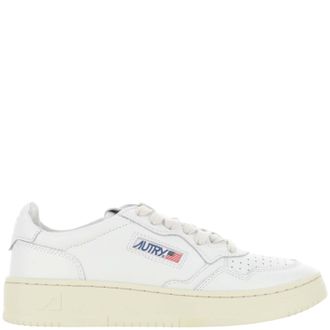 Autry Low-Top Leather Sneakers with Perforated Round Toe and Logo Detailing
