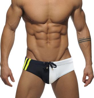 Feoya Mens Swimming Briefs with Pouch Sexy Low Rise Swim Briefs Summer Bikini Bottoms Color Block Swimming Costume Sport Swimwear Micro Swimming Trunks Beac