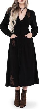 Disturbia Hexborn Linen-blend Baba Yaga Midi Dress in Black at Nordstrom, Size 10