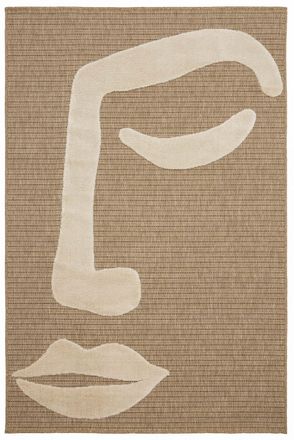 Nazar Rugs Alfombra aspecto yute motivo facial en relieve - blanco - 120x170 cm