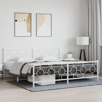 vidaXL Estructura Cama Sin Colch&oacute;n Con Estribo Metal Blanco 193x203 Cm Vidaxl