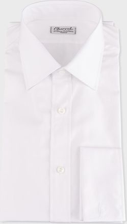 Charvet Mens Basic Solid Point-Collar Dress Shirt with French Cuffs