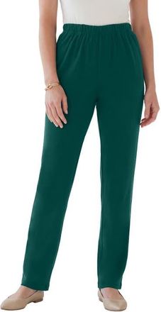 Roaman's Plus Size Soft Knit Relaxed Pull-On Straight Leg Pant in Emerald Green at Nordstrom, Size Small Short