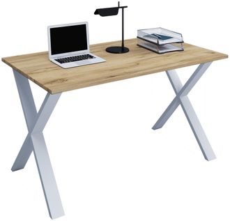 VCM Wood Desk Al. 76 X An. 110 X P. 80 Cm Mesa De Ordenador Lisa Pies De Metal De Alta Calidad Mesa De Trabajo Muebles De Oficina - Lona X (plata / Roble 