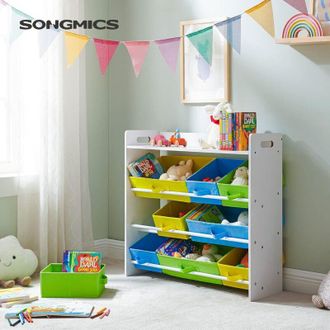 Songmics Scaffale per Giocattoli con 9 Contenitori di Tessuto Rimovibili, Mobile Portaoggetti per Bambini, Cameretta, Struttura di Legno con Mensola
