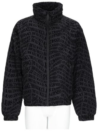 Versace Jeans Couture Black High-Neck Jacket With Embossed Text Pattern