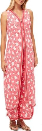 Trina Turk Slice Printed Tunic Top in Coral Crush/whitewash at Nordstrom, Size Medium