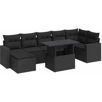 vidaXL Set De Sof&aacute;s De Jard&iacute;n Y Cojines 8 Piezas Rat&aacute;n Sint&eacute;tico Negro