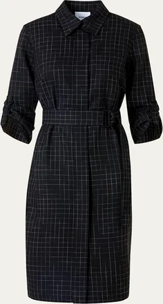 Akris Squared Grid Belted Shirtdress