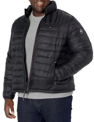 Tommy Hilfiger Mens Ultra Loft Lightweight Packable Puffer Jacket (Standard and Big & Tall), Black W/Patch, 5X