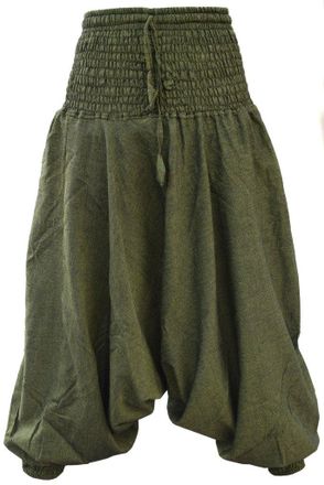 Gheri Womens Plain Multilayered Elastic Waist Light Harem Trousers Green