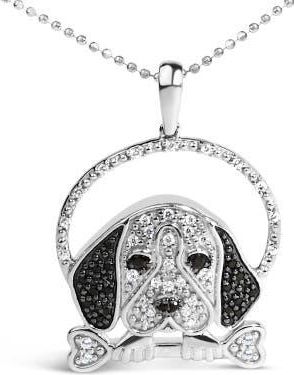 House of Brilliance Silver 1/4 Cttw White and Black Diamond Beagle Dog and Bone Pendant Necklace at Nordstrom