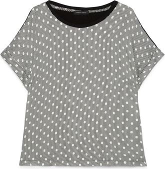 Fiorella Rubino Tweekleurig gestreept en gestippeld T-shirt - Dames - T-shirts - Zwart - M - Tweed - Tops