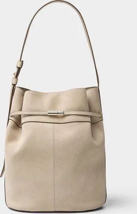 BOSS Womens Helya topstitched sand suede bucket bag