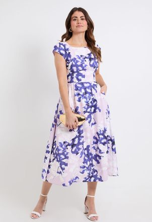 Wallis Womens Floral Ottoman Fit & Flare Midi Dress - Navy - Size 12 UK