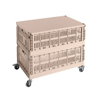 HAY Colour Crate Beistelltisch auf Rollen, large, powder, recycled