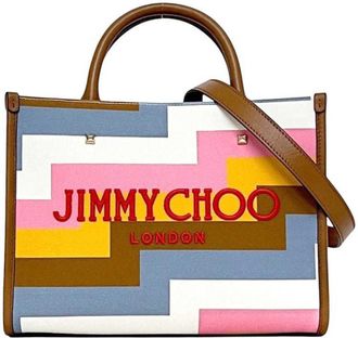 Jimmy Choo London Brown Multi-Color Canvas Leather Tote Bag (Pre-Owned)