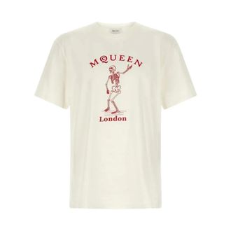 Alexander McQueen Tops, Heren, Wit, XL, Katoen, Skeleton Print T-shirt