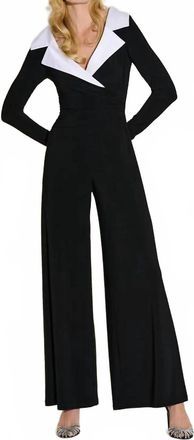 Joseph Ribkoff Silky Knit And Satin Collar Jumpsuit In Black
