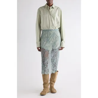 Acne Studios Mixed Media Long Sleeve Shirtdress in Eucalyptus Green at Nordstrom, Size 8 Us