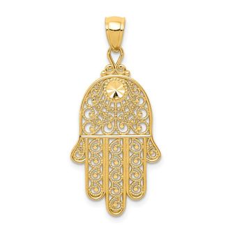 Diamond2Deal 14k Yellow Gold Diamond-cut Filigree Chamseh Pendant