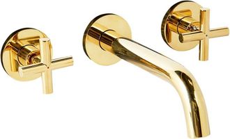 Beliani Beliani - Grifo Mezclador Empotrado De Lavabo De Lat&oacute;n Con 3 Agujeros Para Grifo Dorado Kaieteur