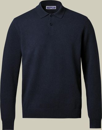 CHARLES TYRWHITT Cashmere Knitted Polo - Navy Size Large by Charles Tyrwhitt