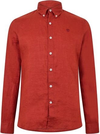 Timberland Mens Mill Brook Linen Leaf Green Long Sleeve Plain Shirt in Burnt Henna - Brown - Size Medium