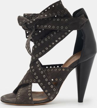 Isabel Marant Two Tone Suede Anaid Crisscross Ankle Wrap Sandals