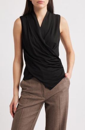 BOSS Euna Sleeveless Faux Wrap Top in Blk at Nordstrom Rack, Size X-Large