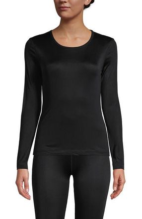 Lands End Silk Interlock Long Sleeve Crewneck Long Underwear Top in Black at Nordstrom, Size Medium P