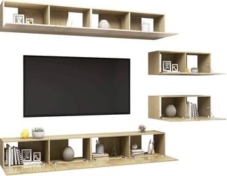 Berkfield Home Modern 6 Piece TV Cabinet Set Sonoma Oak Engineered Wood in Light Tan