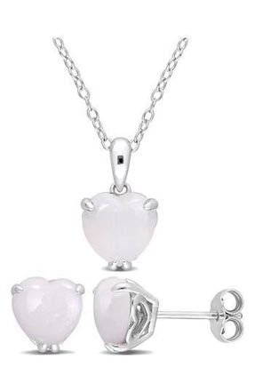 Delmar Heart Cut Opal Stud Earrings & Pendant Necklace Set in White at Nordstrom Rack