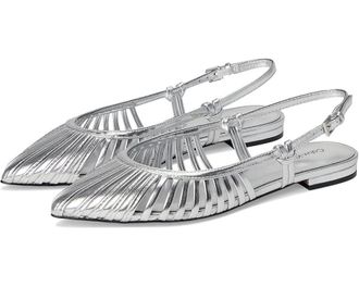 Calvin Klein Womens Calvin Klein Jillie Strappy Silver Leather Pointed Toe Shoes VER770