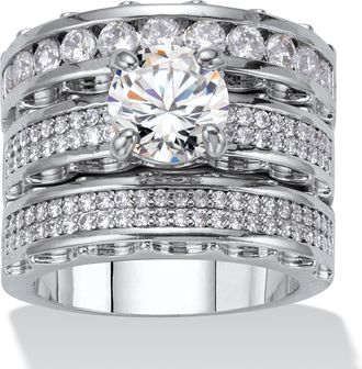 Palm Beach Jewelry 3 Piece 3.38 TCW Round Cubic Zirconia Platinum-Plated Bridal Ring Set