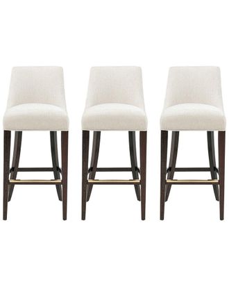 Manhattan Comfort Set Of 3 Beever Chenille Barstools With Rubberwood Legs