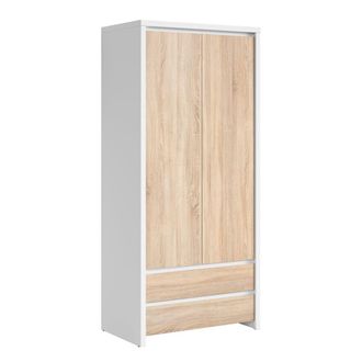 Petits Meubles Armario 2 puertas 2 cajones paneles de aglomerado madera y blanco