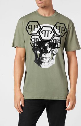 Philipp Plein T-shirt in cotone con stampa Skull e logo Hexagon in strass