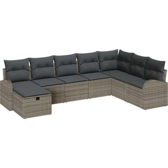 vidaXL Sofa Set with Cushion with Storage Manual Grey Poly Rattan vidaXL