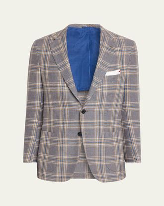 Kiton Mens Plaid Cashmere and Linen Single-Breasted Sport Coat