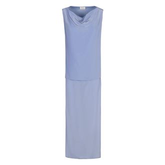 P.A.R.O.S.H. Zijden Strik Kraag Blouse - Dames - Maxi kleedjes - Blauw - M - Kleedjes