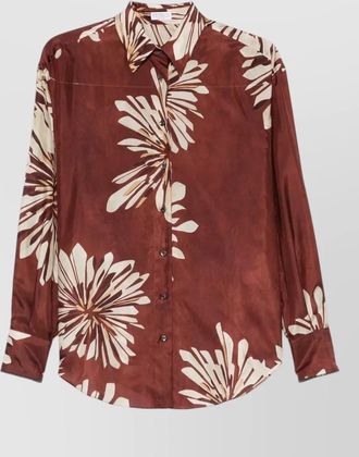 Brunello Cucinelli silk shirt floral motif collared neck