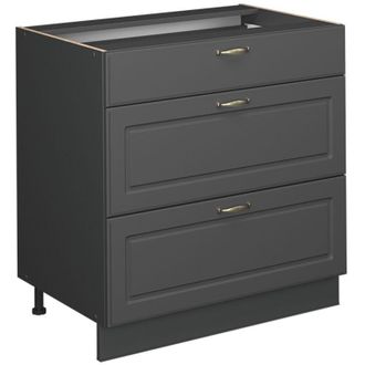 Vicco Mueble Bajo De Cocina Fame-line, Antracita-oro Landhaus, 80 Cm Con 3 Cajones, Et Roble, Vicco