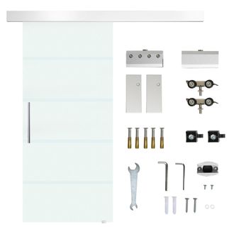 HOMCOM Homcom Porta Scorrevole Vetro Satinato 8mm Binario In Alluminio 205x90cm