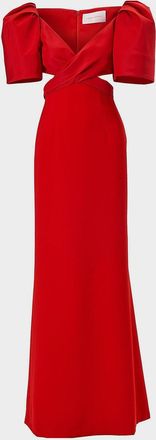 Carolina Herrera Crisscross V-Neck Bell-Sleeve Cutout Gown