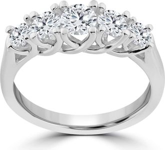 Pompeii3 1 Ct 5-Stone Graduated Real Round Diamond Wedding Engagement Ring 14K White Gold