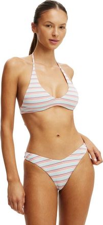 Cotton On Womens Dip Front High Side Brazilian Bikini Bottom in Candy Stripe Coconut Milk at Nordstrom, Size X-Small