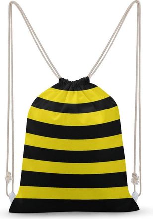 Generic Yellow Black Striped Drawstring Bag Print Gym Backpack String Bags Rucksack for Sports Travel Tote 35x50cm