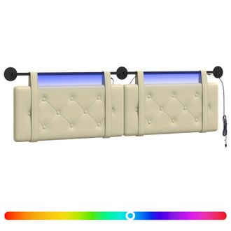vidaXL Cabecero Colgante Con Luz Led Crema Cuero Sint&eacute;tico Vidaxl